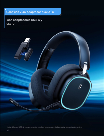 Auriculares para juegos Baseus GH02 con cable e inalámbricos, Bluetooth 5.3, controlador de 40 mm, RGB.