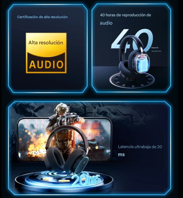 Auriculares para juegos Baseus GH02 con cable e inalámbricos, Bluetooth 5.3, controlador de 40 mm, RGB.