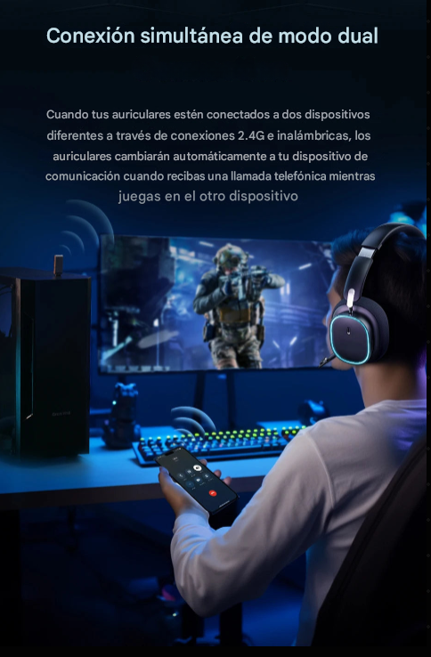 Auriculares para juegos Baseus GH02 con cable e inalámbricos, Bluetooth 5.3, controlador de 40 mm, RGB.