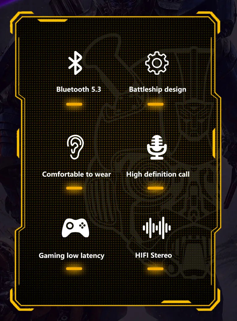 Auriculares Gamer TWS TF-T01 con Bluetooth 5.3, Cancelación de Ruido y Micrófono – Diseño Transformers