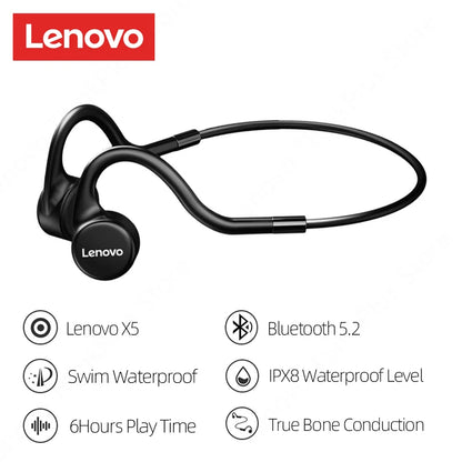 Lenovo-auriculares de conducción ósea X3 Pro, cascos inalámbricos con gancho para la oreja, Bluetooth, Hifi, con micrófono, resistentes al agua