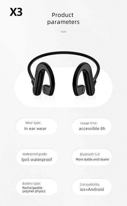 Lenovo-auriculares de conducción ósea X3 Pro, cascos inalámbricos con gancho para la oreja, Bluetooth, Hifi, con micrófono, resistentes al agua
