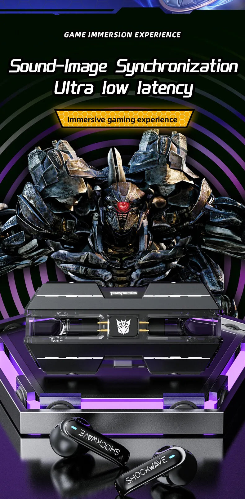 Auriculares Gamer TWS TF-T01 con Bluetooth 5.3, Cancelación de Ruido y Micrófono – Diseño Transformers