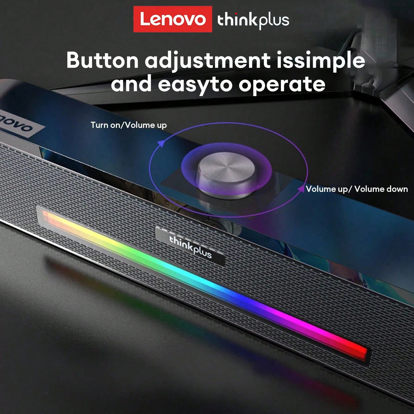 Barra de Sonido Lenovo TS33 con Subwoofer AUX y Bluetooth 5.0 – Sonido Envolvente 360° para PC y Cine en Casa