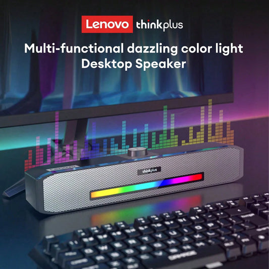 Barra de Sonido Lenovo TS33 con Subwoofer AUX y Bluetooth 5.0 – Sonido Envolvente 360° para PC y Cine en Casa