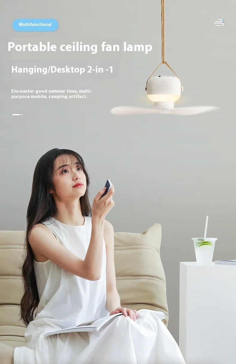 Ventiladores de techo portátiles, ventilador eléctrico LED recargable, lámpara de noche para el hogar, tienda de campaña al aire libre, ventilador colgante con Control remoto