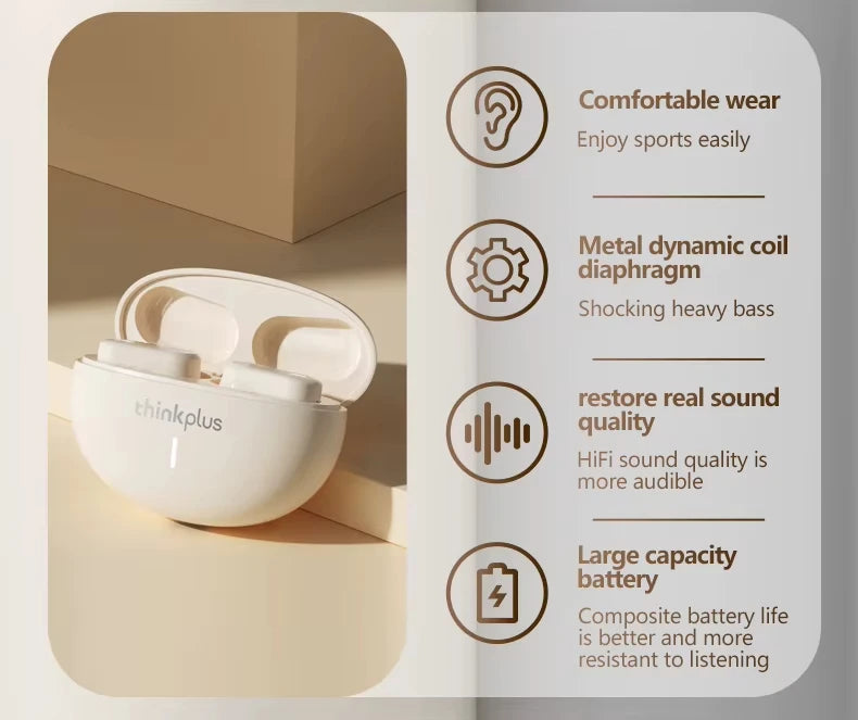 Lenovo LP19 auriculares inalámbricos Bluetooth auriculares con sonido envolvente HiFi auriculares deportivos intrauditivos de modo Dual HD llamada auriculares con micrófono