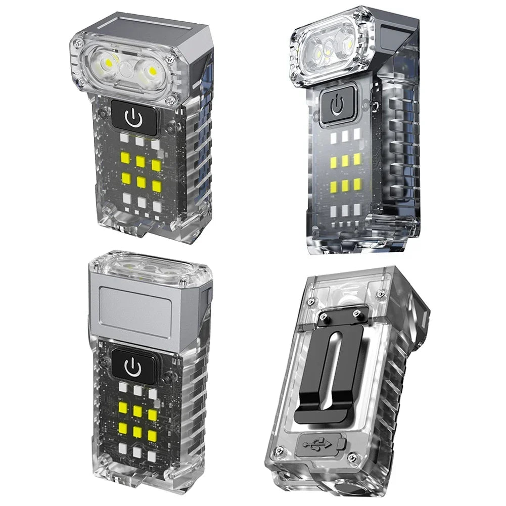 Luz LED giratoria con Clip para sombrero, luz de trabajo portátil con carga USB, pantalla de potencia, potente linterna pequeña para acampar, pescar y caminar