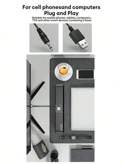 Barra de Sonido Lenovo TS33 con Subwoofer AUX y Bluetooth 5.0 – Sonido Envolvente 360° para PC y Cine en Casa