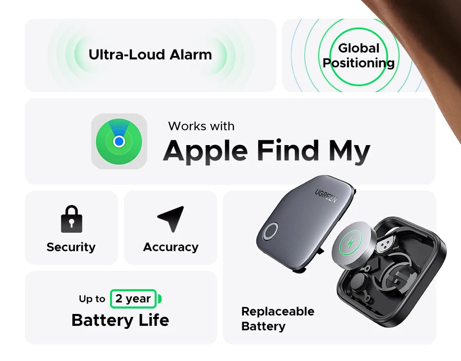 UGREEN Smart Tag Bluetooth Tracker, buscador de llaves Localizador de artículos SmartTag Batería de hasta 2 años para iPhone Apple Find My (solo IOS)