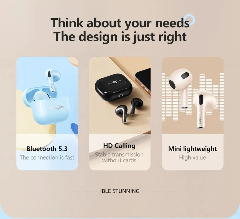 Lenovo-auriculares inalámbricos LP40 Plus, cascos con Bluetooth, reducción de ruido, 230mAh, HiFi estéreo, deportivos, con micrófono