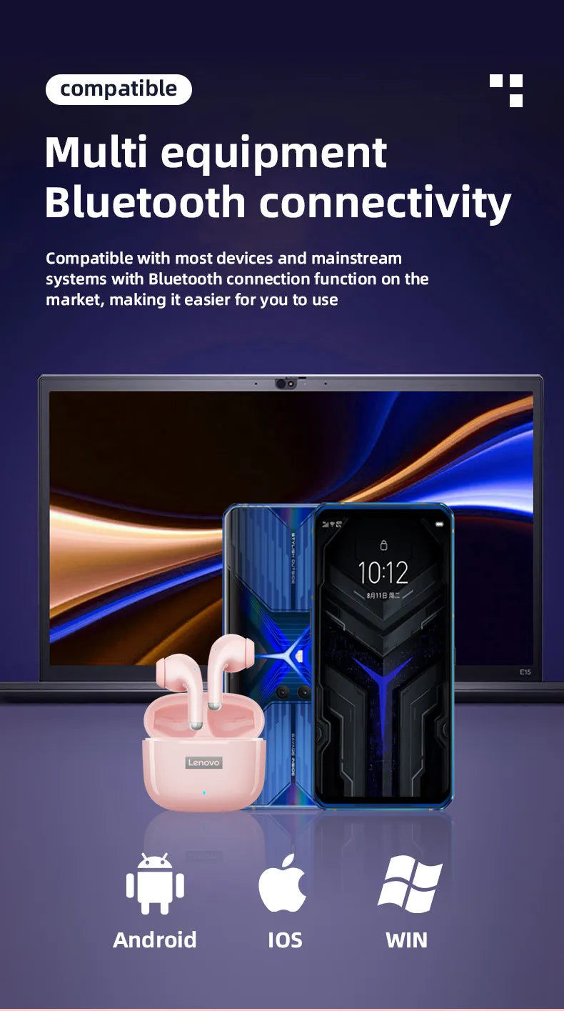 Lenovo-auriculares inalámbricos LP40 Pro con Bluetooth 5,1, dispositivo de audio de alta capacidad, diseño semiintrauditivo, Chip inteligente con micrófono