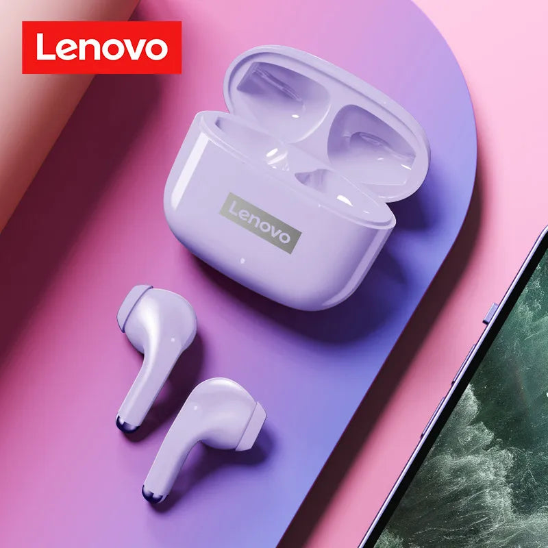 Lenovo-auriculares inalámbricos LP40 Pro con Bluetooth 5,1, dispositivo de audio de alta capacidad, diseño semiintrauditivo, Chip inteligente con micrófono