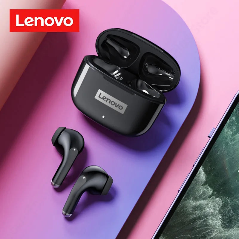 Lenovo-auriculares inalámbricos LP40 Pro con Bluetooth 5,1, dispositivo de audio de alta capacidad, diseño semiintrauditivo, Chip inteligente con micrófono