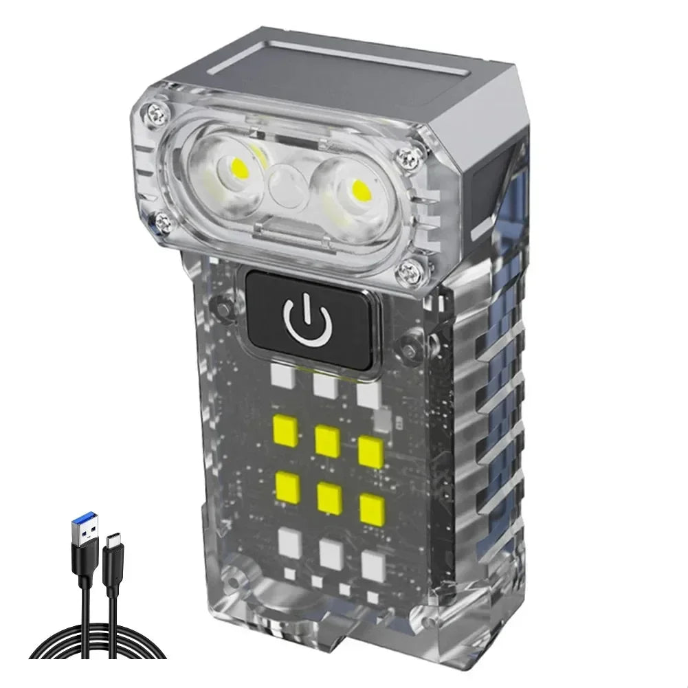 Luz LED giratoria con Clip para sombrero, luz de trabajo portátil con carga USB, pantalla de potencia, potente linterna pequeña para acampar, pescar y caminar