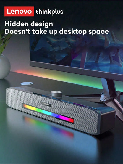 Barra de Sonido Lenovo TS33 con Subwoofer AUX y Bluetooth 5.0 – Sonido Envolvente 360° para PC y Cine en Casa