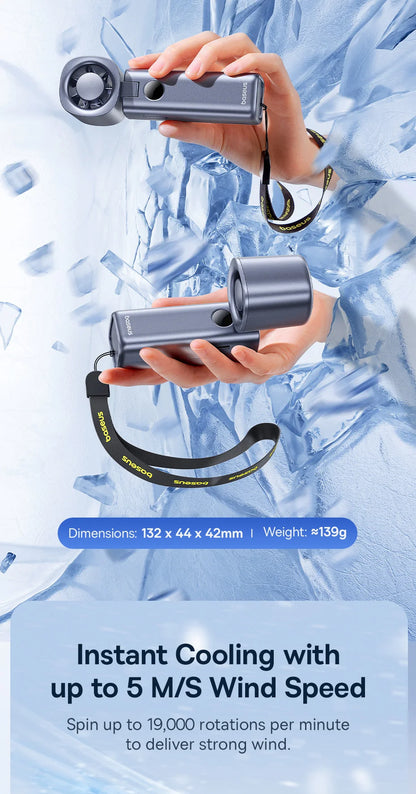 Ventilador Portátil Baseus Mini – Plegable, 5 Velocidades, Recargable 4000mAh para Hogar, Exterior y Coche