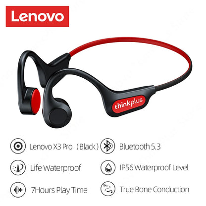 Lenovo-auriculares de conducción ósea X3 Pro, cascos inalámbricos con gancho para la oreja, Bluetooth, Hifi, con micrófono, resistentes al agua