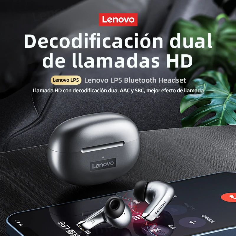 Lenovo-auriculares inalámbricos LP5, audífonos de música HiFi con Bluetooth, micrófono, deportivos, resistentes al agua, 100% originales, novedad de 2021