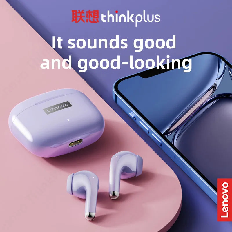 Lenovo-auriculares inalámbricos LP40 Pro con Bluetooth 5,1, dispositivo de audio de alta capacidad, diseño semiintrauditivo, Chip inteligente con micrófono