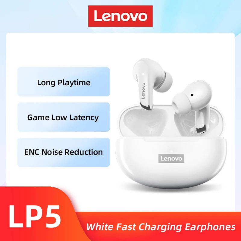 Lenovo-auriculares inalámbricos LP5, audífonos de música HiFi con Bluetooth, micrófono, deportivos, resistentes al agua, 100% originales, novedad de 2021