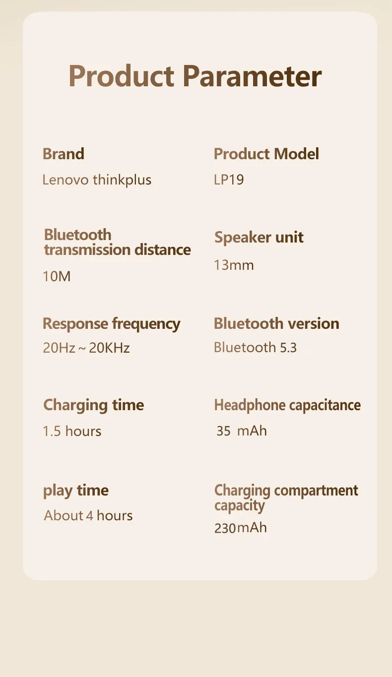 Lenovo LP19 auriculares inalámbricos Bluetooth auriculares con sonido envolvente HiFi auriculares deportivos intrauditivos de modo Dual HD llamada auriculares con micrófono