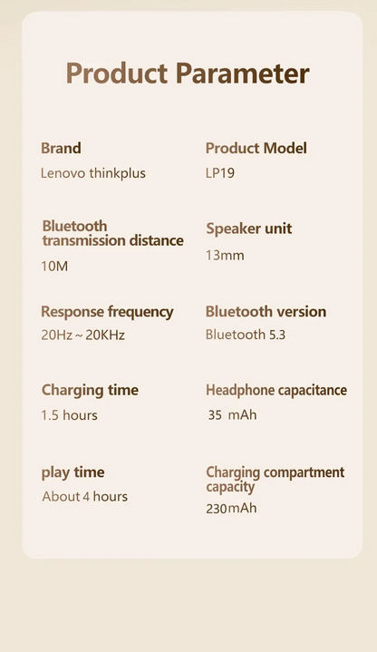 Lenovo LP19 auriculares inalámbricos Bluetooth auriculares con sonido envolvente HiFi auriculares deportivos intrauditivos de modo Dual HD llamada auriculares con micrófono