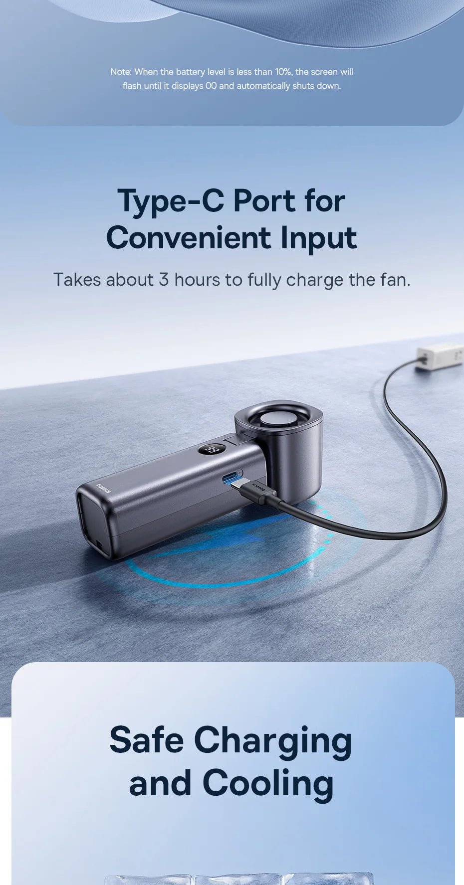 Ventilador Portátil Baseus Mini – Plegable, 5 Velocidades, Recargable 4000mAh para Hogar, Exterior y Coche