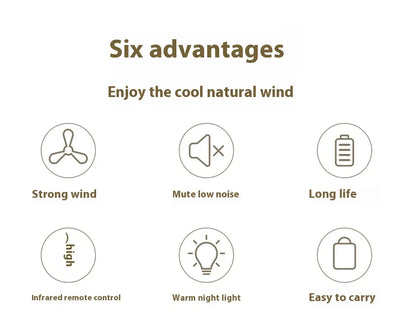 Ventiladores de techo portátiles, ventilador eléctrico LED recargable, lámpara de noche para el hogar, tienda de campaña al aire libre, ventilador colgante con Control remoto