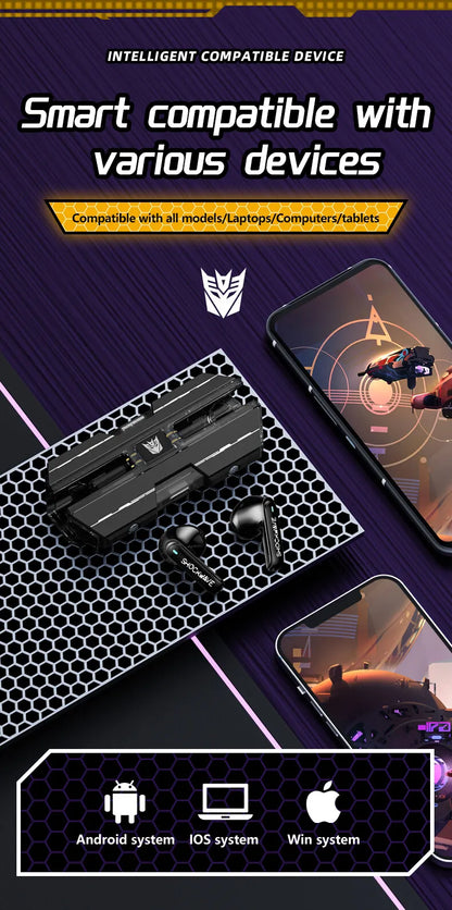 Auriculares Gamer TWS TF-T01 con Bluetooth 5.3, Cancelación de Ruido y Micrófono – Diseño Transformers