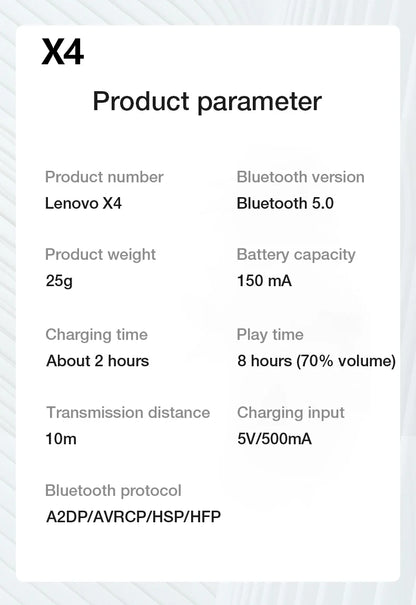 Lenovo-auriculares de conducción ósea X3 Pro, cascos inalámbricos con gancho para la oreja, Bluetooth, Hifi, con micrófono, resistentes al agua