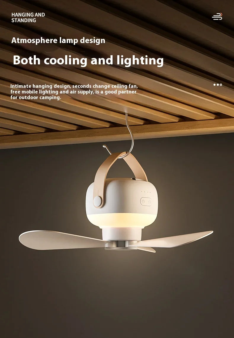 Ventiladores de techo portátiles, ventilador eléctrico LED recargable, lámpara de noche para el hogar, tienda de campaña al aire libre, ventilador colgante con Control remoto
