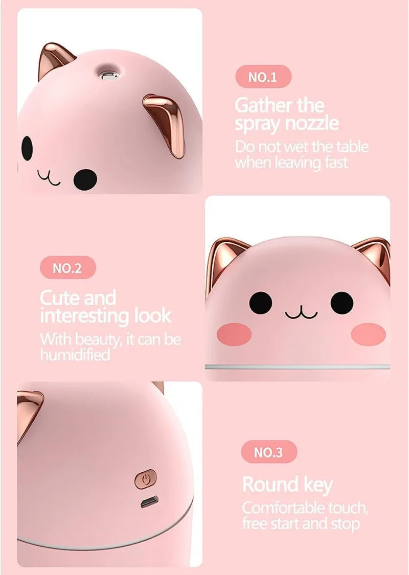 Gran oferta 250ml lindo gato humidificador de aire difusor USB generador de niebla Mini Humidificador con luz nocturna