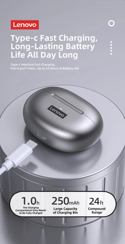 Lenovo-auriculares inalámbricos con Bluetooth LP5 100% originales, cascos de música HiFi con micrófono, deportivos, resistentes al agua, novedad de 2021