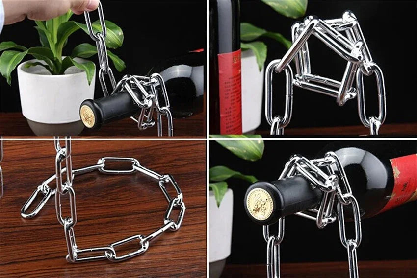 Soporte Mágico para Botellas de Vino – Suspensión de Cadena de Hierro para Cocina, Comedor o Bodega