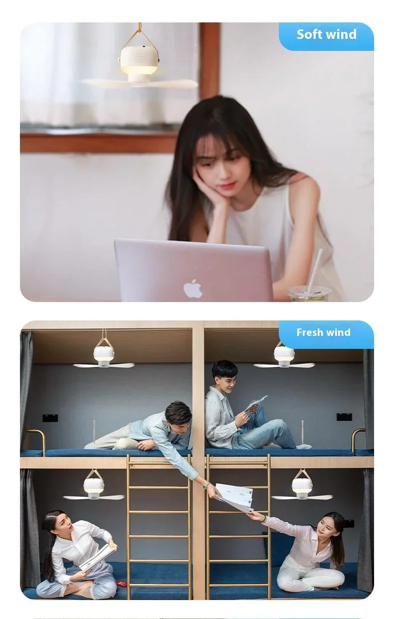 Ventiladores de techo portátiles, ventilador eléctrico LED recargable, lámpara de noche para el hogar, tienda de campaña al aire libre, ventilador colgante con Control remoto