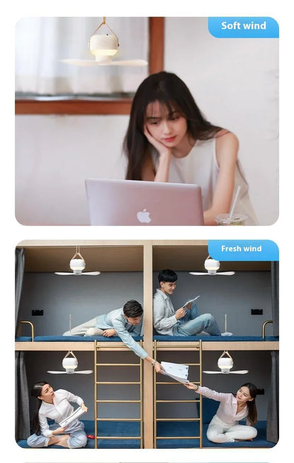 Ventiladores de techo portátiles, ventilador eléctrico LED recargable, lámpara de noche para el hogar, tienda de campaña al aire libre, ventilador colgante con Control remoto