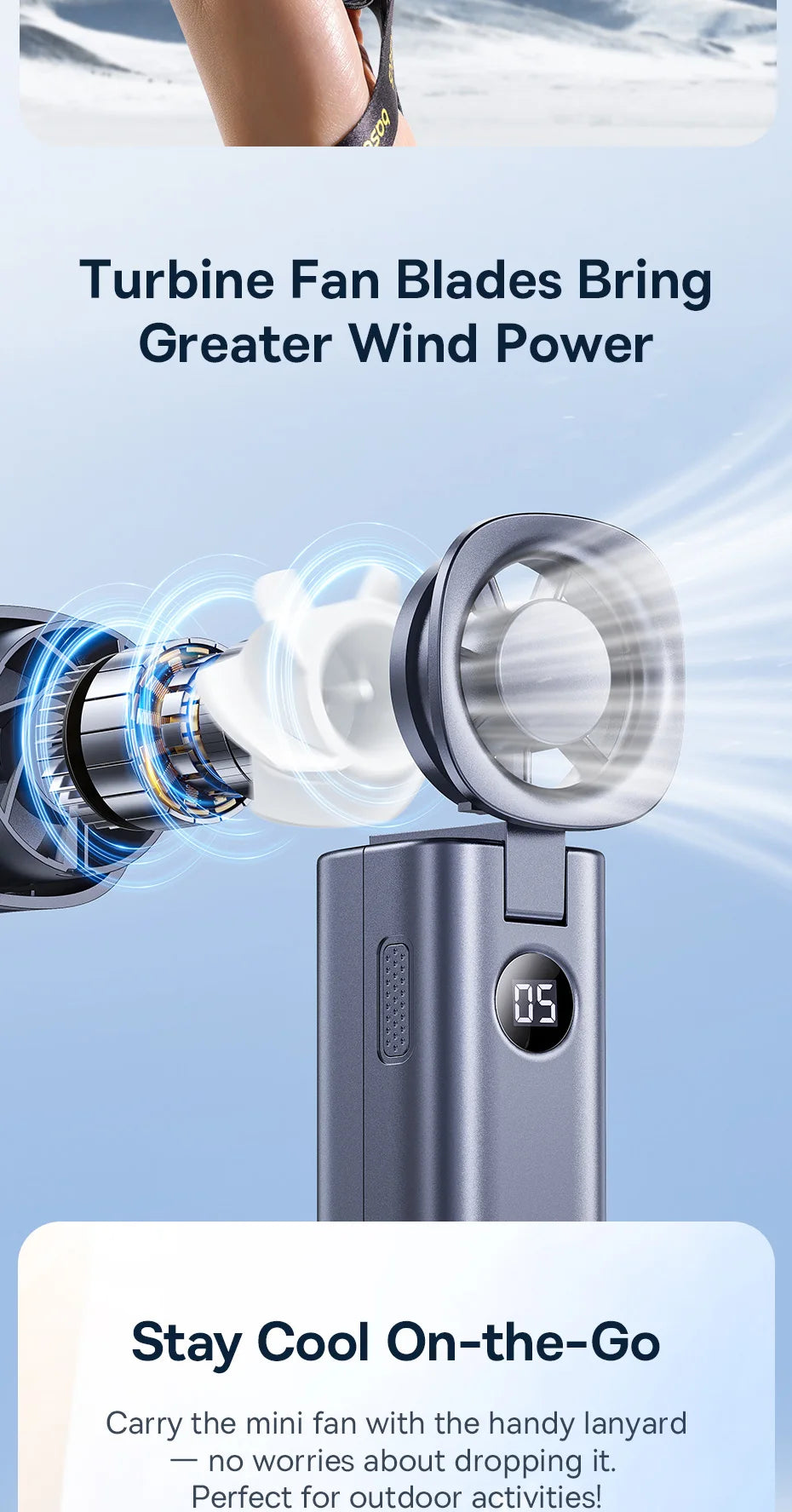 Ventilador Portátil Baseus Mini – Plegable, 5 Velocidades, Recargable 4000mAh para Hogar, Exterior y Coche