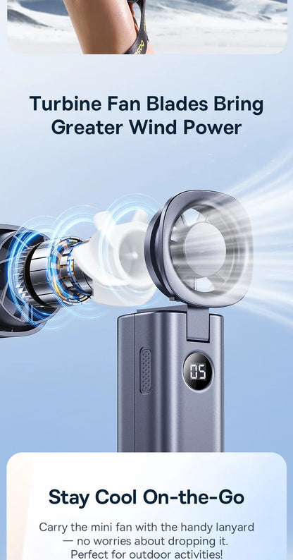 Ventilador Portátil Baseus Mini – Plegable, 5 Velocidades, Recargable 4000mAh para Hogar, Exterior y Coche
