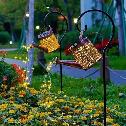 Linterna de Metal Retro grande, regadera Solar, luces de ducha impermeables para exteriores, Hada LED de estrella colgante para decoración de jardín
