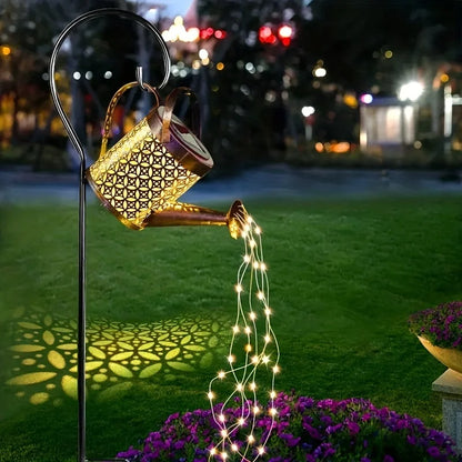 Linterna de Metal Retro grande, regadera Solar, luces de ducha impermeables para exteriores, Hada LED de estrella colgante para decoración de jardín