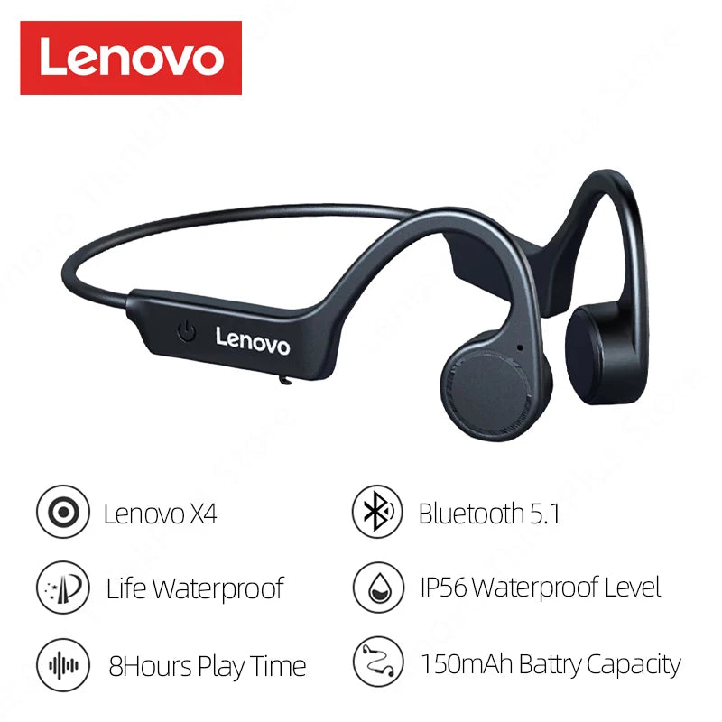 Lenovo-auriculares de conducción ósea X3 Pro, cascos inalámbricos con gancho para la oreja, Bluetooth, Hifi, con micrófono, resistentes al agua
