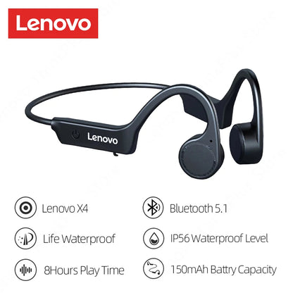 Lenovo-auriculares de conducción ósea X3 Pro, cascos inalámbricos con gancho para la oreja, Bluetooth, Hifi, con micrófono, resistentes al agua