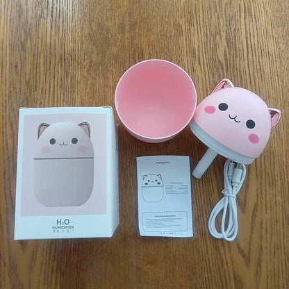 Gran oferta 250ml lindo gato humidificador de aire difusor USB generador de niebla Mini Humidificador con luz nocturna