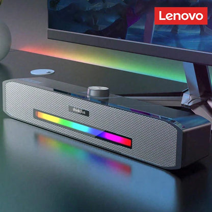 Barra de Sonido Lenovo TS33 con Subwoofer AUX y Bluetooth 5.0 – Sonido Envolvente 360° para PC y Cine en Casa