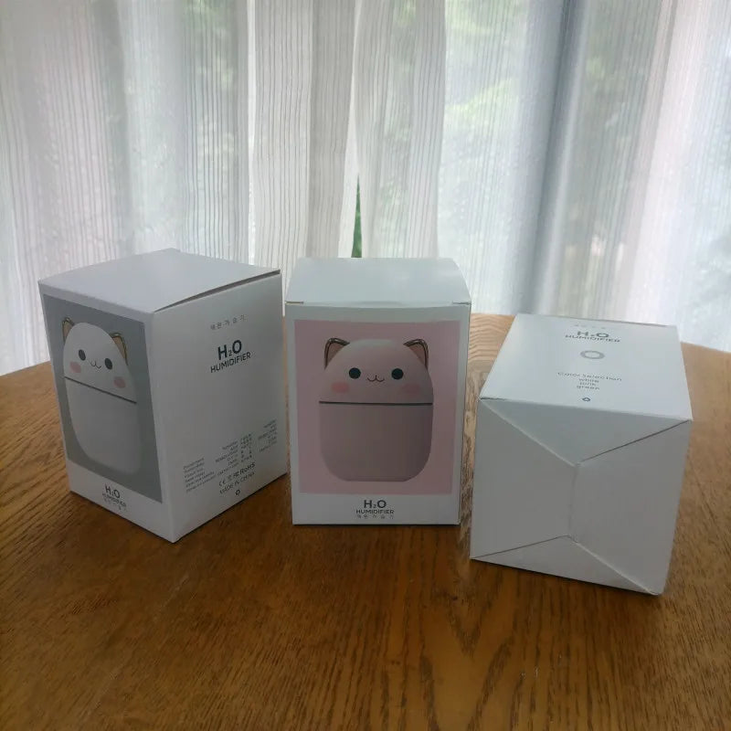 Gran oferta 250ml lindo gato humidificador de aire difusor USB generador de niebla Mini Humidificador con luz nocturna