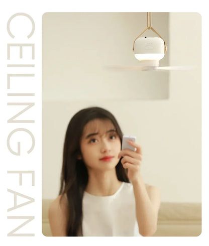 Ventiladores de techo portátiles, ventilador eléctrico LED recargable, lámpara de noche para el hogar, tienda de campaña al aire libre, ventilador colgante con Control remoto