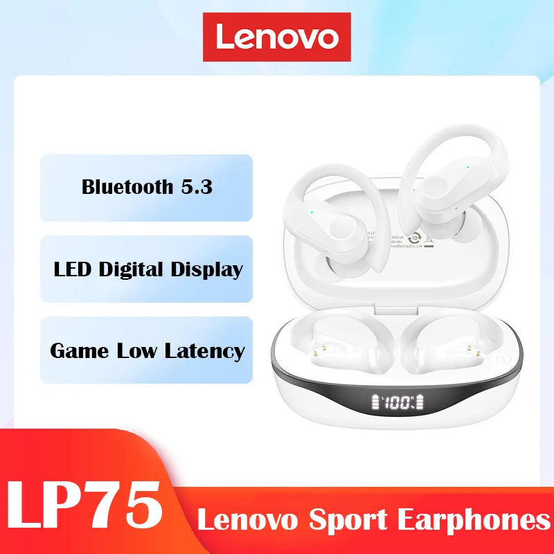 Nuevos auriculares deportivos Lenovo LP75 TWS, auriculares inalámbricos Bluetooth 5,3, auriculares estéreo HiFi resistentes al agua con reducción de ruido y micrófonos