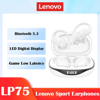 Nuevos auriculares deportivos Lenovo LP75 TWS, auriculares inalámbricos Bluetooth 5,3, auriculares estéreo HiFi resistentes al agua con reducción de ruido y micrófonos