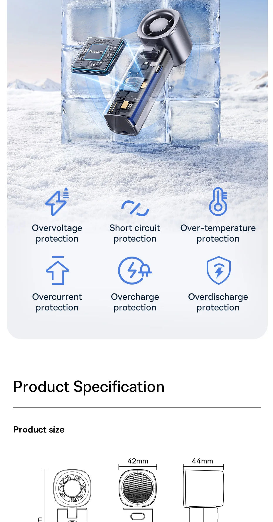 Ventilador Portátil Baseus Mini – Plegable, 5 Velocidades, Recargable 4000mAh para Hogar, Exterior y Coche